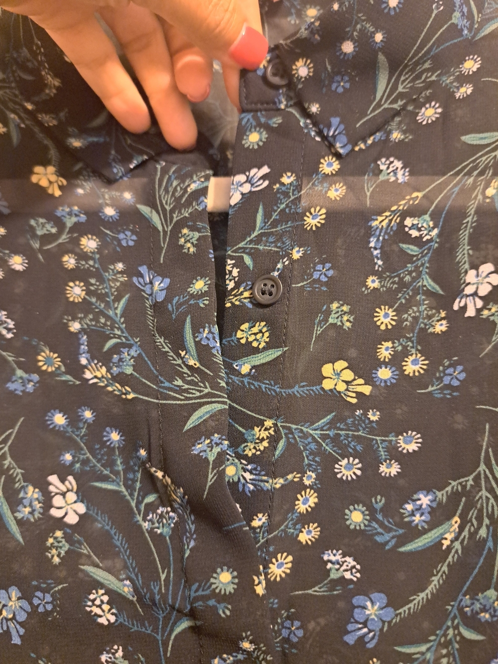 Philosophy Navy Sheer Floral Button-Up Blouse with Blue & Cream Accents - Picture 5 of 9